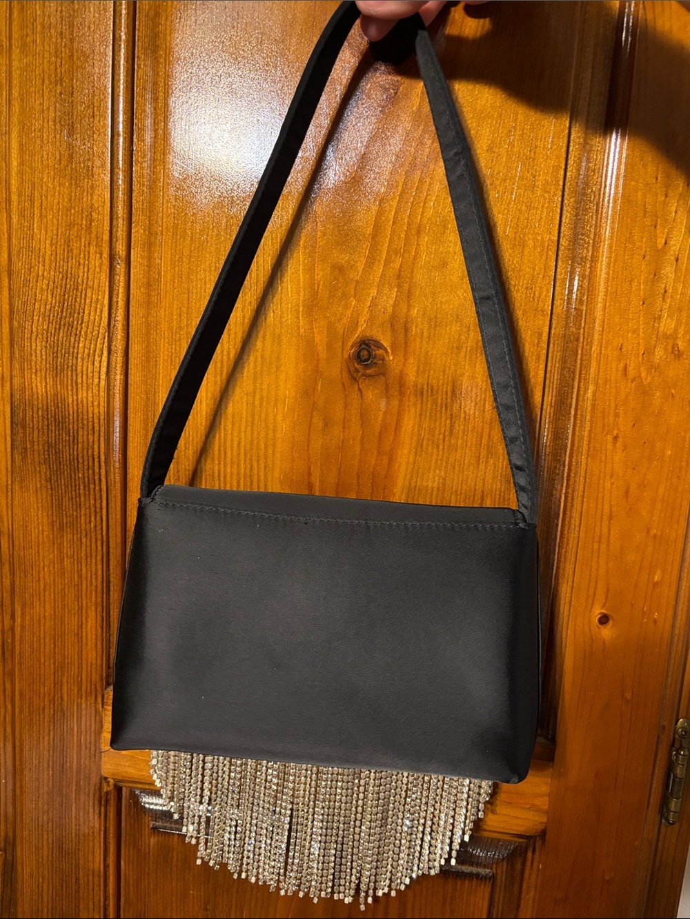 Forever 21 Black Fringe Evening Bag with Silver Crystal Trim 8X5 inches - Picture 3 of 4